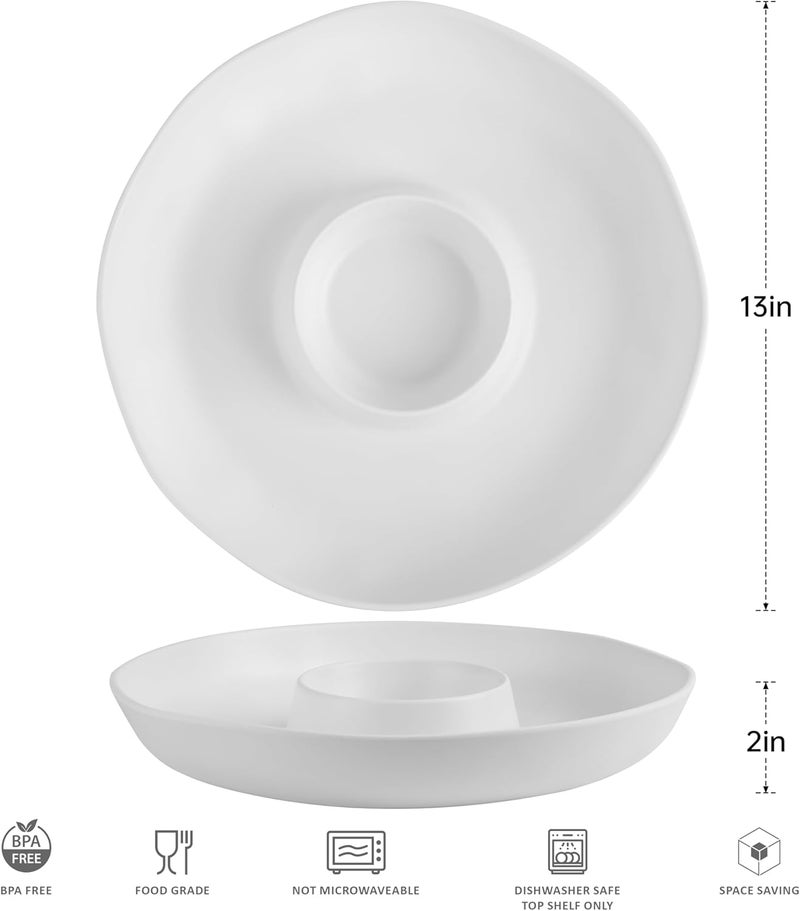 ZAROCRUS Chip and Dip Serving Set Divided Serving Platter Appetizers and Cheeses Serving Tray White Compartment Dishes for Party, Christmas, Dessert, Fruit, Candy, 13-inch Set of 2 - Image 5
